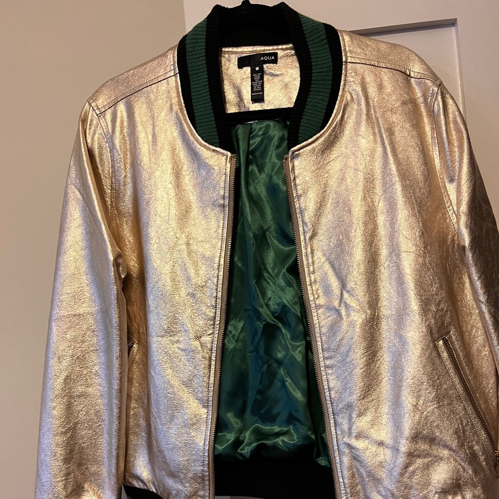 Gold bomber with green satin lining size XL